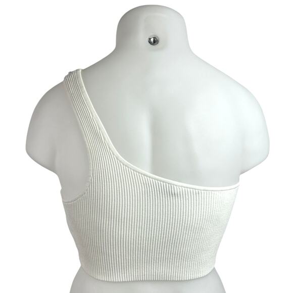 Aritzia Babaton Women's White One Shoulder Sleeveless Rib Knit Crop Top Size XL - Picture 2 of 5